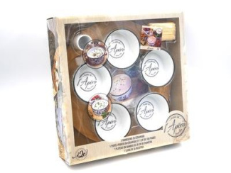 Place de l'apéro ! Coffret avec 5 ramequins, 1 porte-piques, 1 plateau en bambou et 1 lot de 100 piq