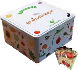 Ma grainothèque. Coffret avec 6 sachets de graines, un filet anti-insectes, un garden pen, des sépar