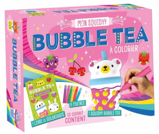 Mon squishy bubble tea à colorier. Coffret avec 1 livre de coloriage, 6 feutres, 1 squishy bubble te