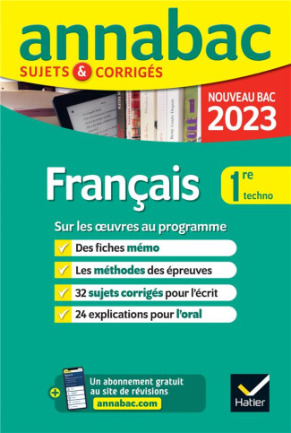 Français 1re techno. Sujets & corrigés, Edition 2023