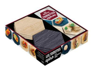 Coffret Les tomettes apéro. Avec 4 tomettes en ardoise et 3 tomettes en bois