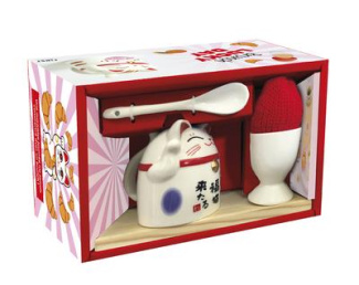 Brunch lucky day. Avec 1 coquetier et son bonnet, 1 cuillère en céramique, 1 planchette en bois, 1 m