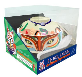 Le bol ramen de l'esprit renard Kitsune. Ce coffret contient : 1 bol, 1 cuillère décorée et 1 livret