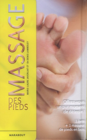 Massage des pieds / Coffret avec un livre et un masseur de pieds en bois