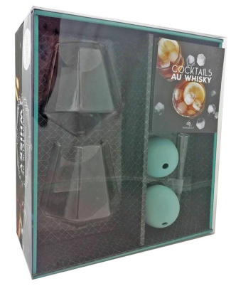 L'amateur de whisky "Voyage au pays des Highlands". Coffret avec 2 sphères à glaçon, 2 verres diaman