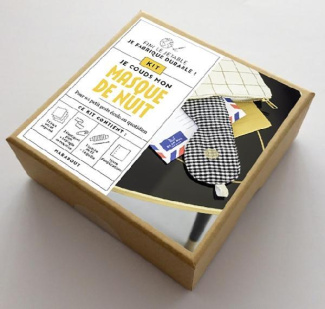 Kit Je couds mon masque de nuit. Avec 1 tissu imprimé, 1 tissu polaire, 1 ruban élastique, 1 bobine