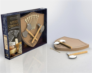 Coffret Apéro is coming. Avec 1 planche à découper, 2 couteaux haches et 8 piques apéritifs