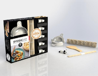 Coffret Gyosabar. La box kawaï. Avec 5 paires de baguettes ; 5 porte-baguettes kawaï ; 1 moule à gyo