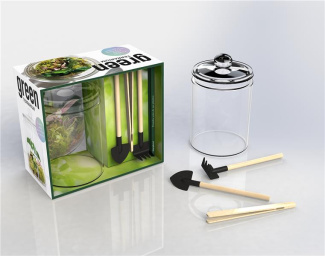 Coffret Terrarium DIY. Avec 1 terrarium en verre avec couvercle, 1 kit de trois outils spécial terra