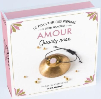 Le kit bracelet amour. Quartz rose. Avec 1 perle ronde, 2 petites perles dorées, 70 cm de coton ciré