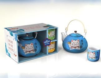 Un thé au Japon pour toi et moi. 1 théière japonaise, 2 tasses à thé Maneki Neko, 1 livre de recette
