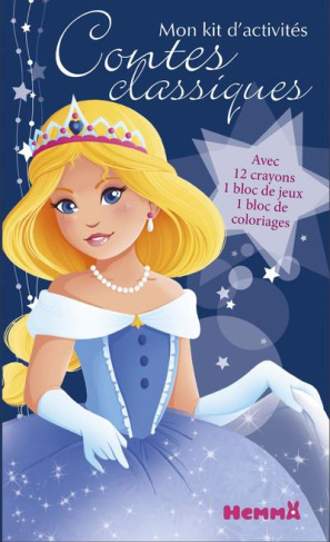 Mon kit d'activités Contes classiques. 12 crayons de couleur, 1 bloc de jeux, 1 bloc de coloriages