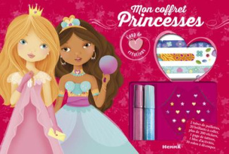 Mon coffret princesses. Avec 2 tubes de paillettes, 20 billants, 200 stickers, 1 page tatoos, 30 rob