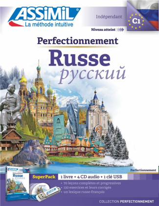 Superpack perfectionnement russe. Contient 1 livre, 1 clé USB, avec 4 CD audio MP3