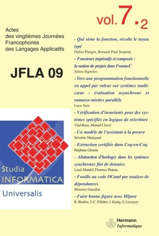 Studia Informatica Universalis n°7-2 JFLA 2009. Actes des vingtièmes Journées francophones des langa