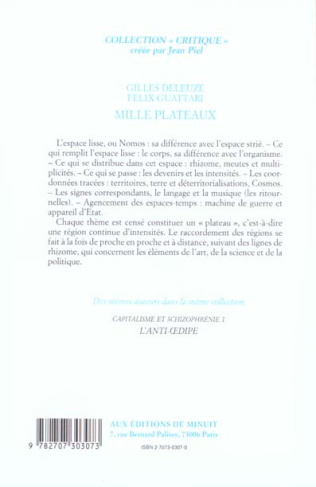 CAPITALISME ET SCHIZOPHRENIE. Tome 2, Mille plateaux