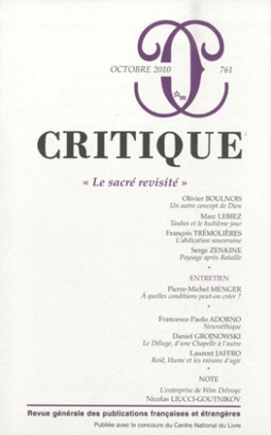 Critique N° 761, Octobre 2010 : Le sacré revisité