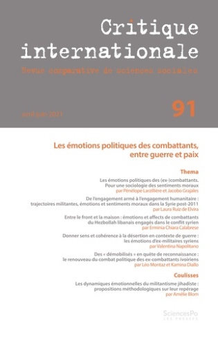 Critique internationale N° 91, avril-juin 2021 : Les émotions politiques des combattants, entre guer