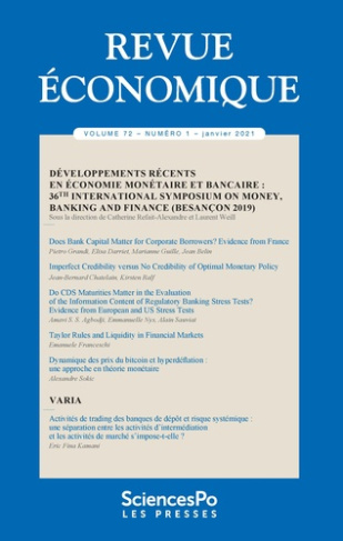 Revue économique Volume 72 N° 1, janvier 2021 : Développements récents en économie monétaire et banc