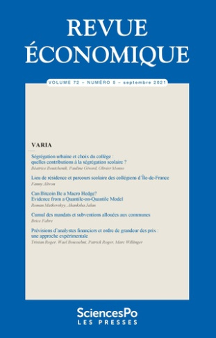 Revue économique Volume 72 N° 5, septembre 2021 : Varia