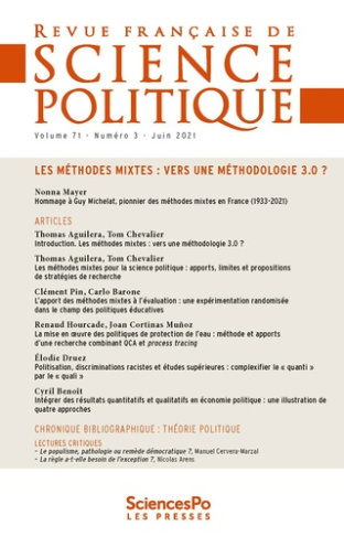 Revue française de science politique Volume 71 N° 3, juin 2021 : Les méthodes mixtes : vers une méth