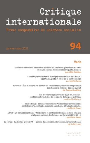 Critique internationale N° 94, janvier-mars 2022 : Varia