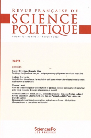 Revue française de science politique Volume 72 N° 3, mai-juin 2022 : Varia