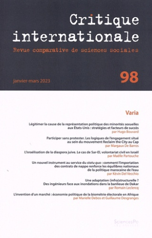Critique internationale N° 98, janvier-mars 2023 : Varia