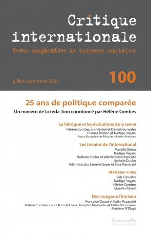 Critique internationale N° 100, juillet-septembre 2023 : 25 ans de politique comparée