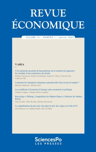 Revue économique Volume 74 n° 1, janvier 2023 : Varia
