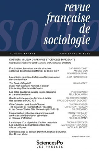 Revue française de sociologie N° 64-1/2, janvier-juin 2023 : Milieux d'affaires et cercles dirigeant