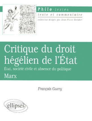 Critique du droit hégélien de l'Etat. Etat, société civile et absence du politique. Karl Marx