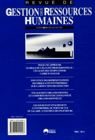 Revue de Gestion des Ressources Humaines N° 60, Avril-Juin 2006