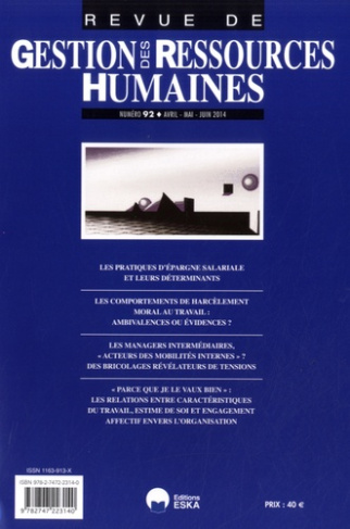 Revue de Gestion des Ressources Humaines N° 92, avril-mai-juin 2014