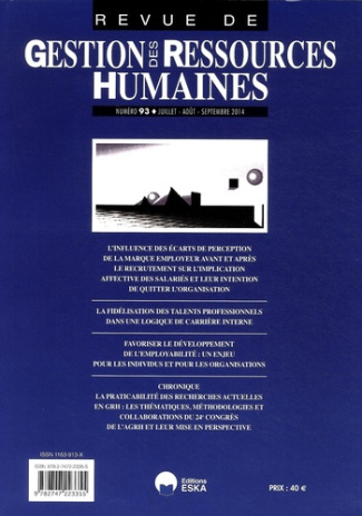 Revue de Gestion des Ressources Humaines N° 93, Juillet-août-septembre 2014
