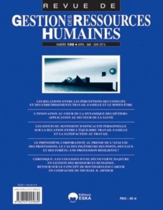 Revue de Gestion des Ressources Humaines N° 100, Avril, Mai, Juin 2016