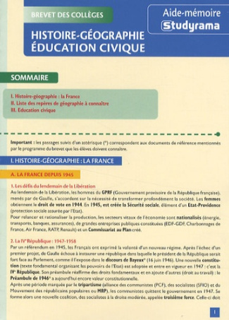 Brevet des collèges Histoire-Géographie Education civique