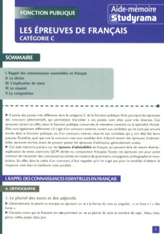 Les épreuves de français catégorie C. Fonction publique