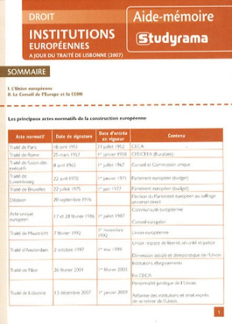 Institutions européennes. A jour du traîté de Lisbonne (2007)