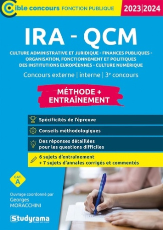 IRA - QCM Entraînement. Concours externe, interne, 3e concours, Edition 2023-2024