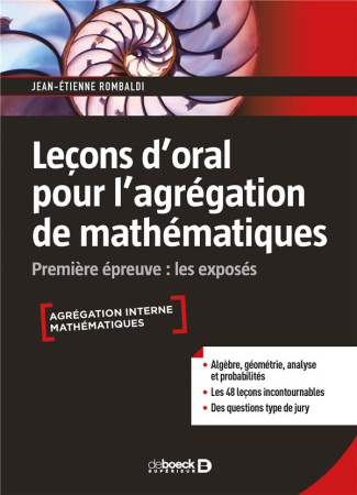 Leçon d'oral pour l'agrégation de mathématiques. Première épreuve : les exposés
