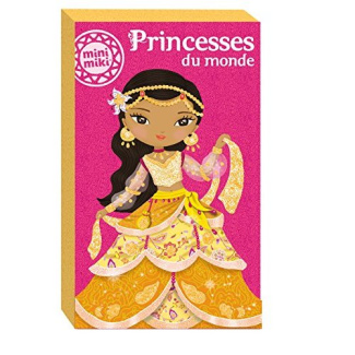Princesses du monde à pailleter. Contient : 6 grandes cartes, 6 tubes de paillettes, 1 pinceau appli