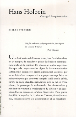 Hans Holbein. Outrage à la représentation