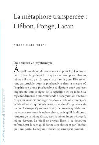 La Métaphore transpercée. Hélion, Ponge, Lacan