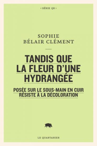 Tandis que la fleur d'une hydrangée posée sur le sous-main en cuir résiste à la décoloration