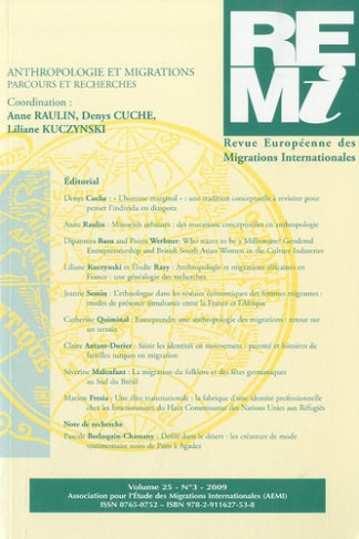 Revue européenne des migrations internationales Volume 25, N° 3, 2009 : Anthropologie et migration,