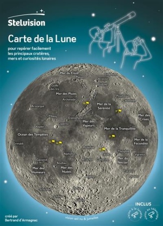 Carte de la Lune. Pour repérer facilement les principaux cratères, mers et curiosités lunaires