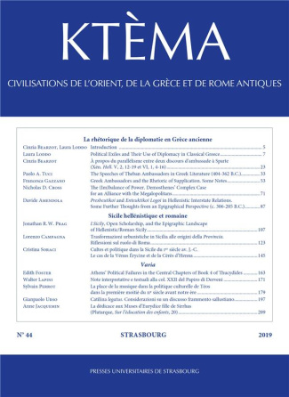 Ktèma N° 44/2019 : La rhétorique de la diplomatie en Grèce ancienne
