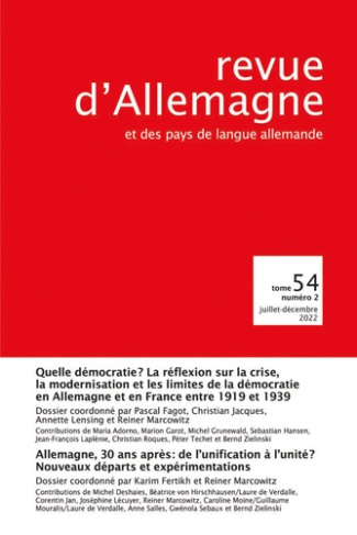 Revue d'Allemagne et des pays de langue allemande Tome 54 N° 2, juillet-décembre 2022