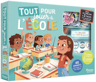 Tout pour jouer à l'école. Avec 1 tableau à 2 faces, 48 aimants, 3 cahiers, 2 craies, 1 feutre effaç